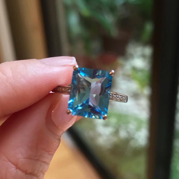 10K Topaz Diamond Solid White Gold Giant Gem Ring - Picture 2 of 16